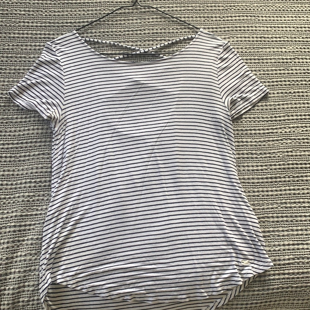 Striped white and navy t shirt , open cross cross back